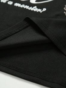 ROMWE MEN Goth 男士字母與蜈蚣印花圓領休閒百搭背心 - 黑色 - 查看 6