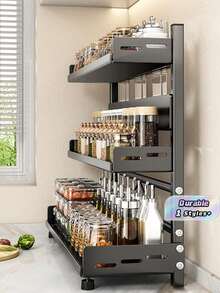 Suitable For Kitchen Countertops In Homes And Restaurants, This Three-Tiered Spice Rack Can Hold Jars, Condiments, Sauces And Knives. It Has Various Functions, Large Capacity, Detachable And Washable. - Multicolor - View 1