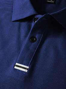 Manfinity Homme 男士休閒百搭純色短袖 Polo 衫 - 寶藍色 - 查看 7
