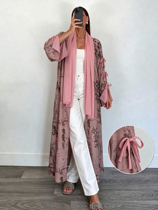 Yasmyna Vintage Ink Painting Pink Bow Decor Arabic Robe