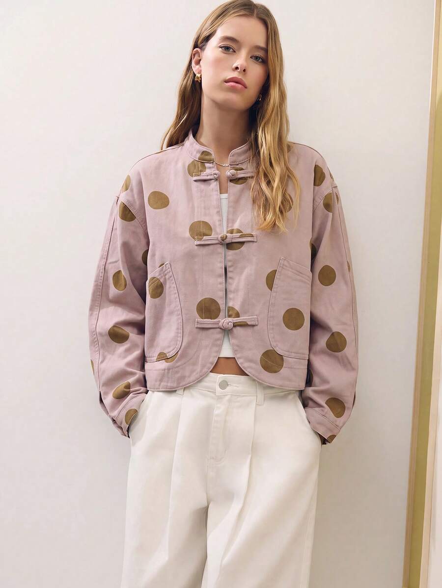 Nöista Oversize Cropped Jacket With Chinese Buttons - Pink - View 1