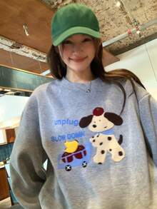 DAZY Women's Round Neck Cartoon Long Sleeve Sweatshirt, Girly Style Fall - Grey - View 8