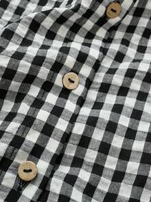 Linhara CURVE Cardigan Kotak-kotak Ukuran Besar Lengan Panjang Kasual dengan Tudung untuk Wanita Musim Gugur - Hitam dan Putih - View 3