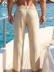 Manfinity Swimmode 男士休閒純色度假長褲 - 卡其色 - 查看 4