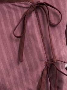 Nöista Vintage Pink Crossed Tie-Front Jacket With Contrast Piping In Burgundy Fashionable Elegant Chic Everyday Fall Autumn Winter Women's Jacket - Red Violet - View 6