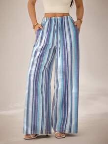 SHEIN PETITE Women's Colorful Striped Woven Long Pants - Multicolor - View 8
