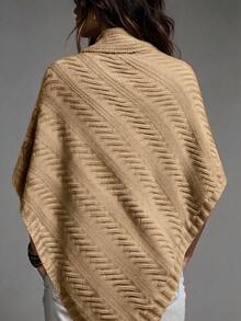 Breezaya Women's Vintage Cable Knit Cape Shawl Cardigan - Khaki - View 2