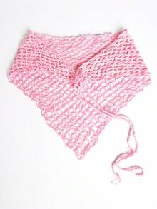 MUSERA 1 Piece Stylish And Simple Hollow Hand Crocheted Pink Large Triangular Scarf Women's Headscarf - Pink - View 4
