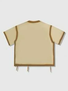ROMWE MEN Kaos Lengan Pendek Kasual Pria 2026, Desain Artistik Bergaya Lusuh, Kaos Leher Bulat Gaya Jalanan Musim Panas untuk Wanita - Aprikot - View 2