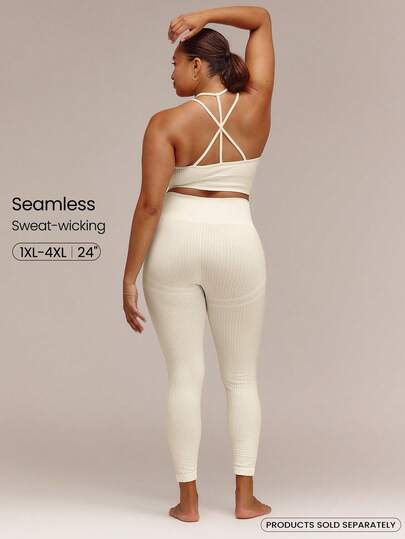 GLOWMODE 24" Plus Size Seamless Sunrise Glow Textured Jacquard High Rise Waist Leggings Low Impact Yoga Pilates Barre Studio Summer Active Wear