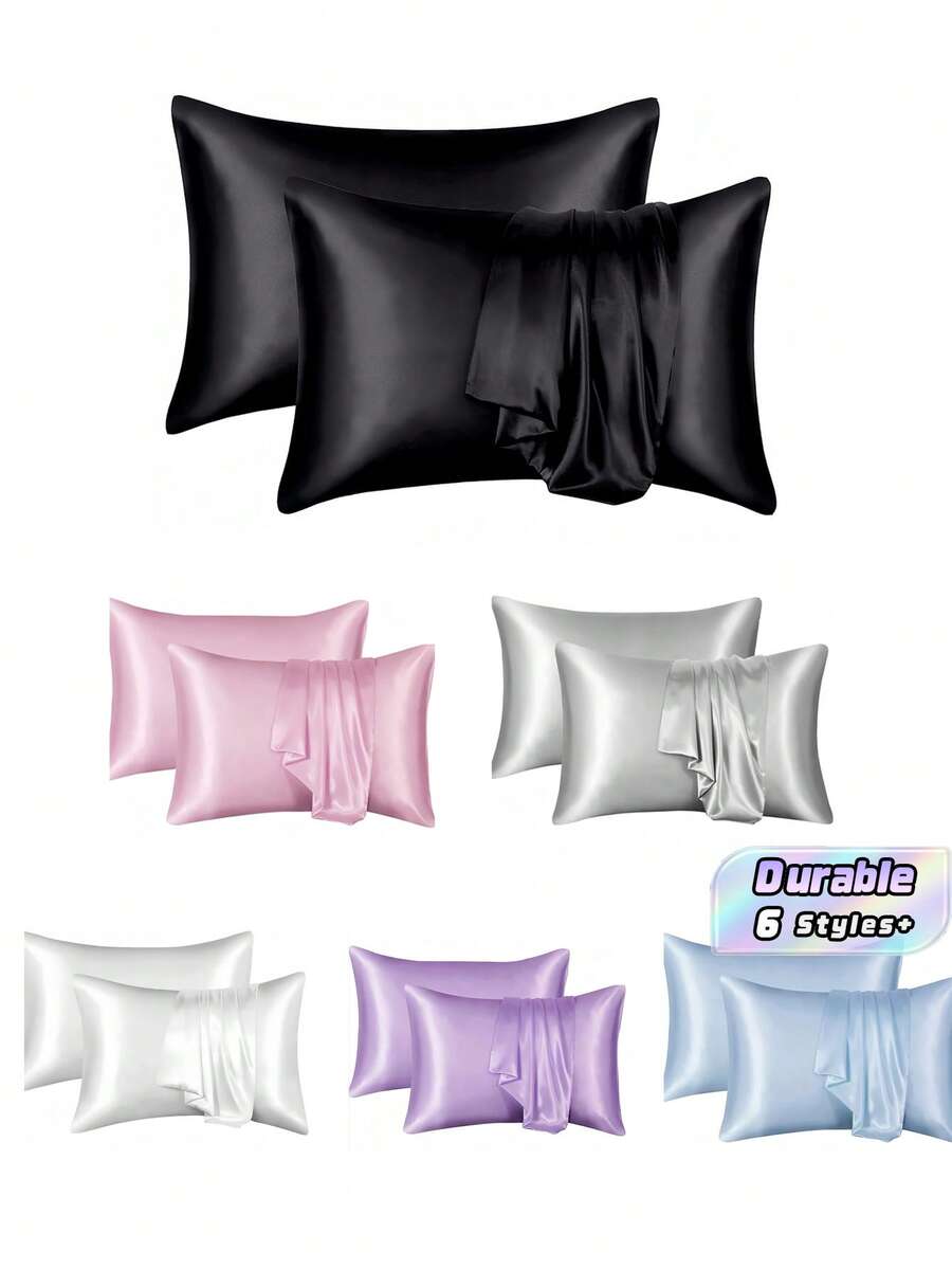 1pc Ice Silk Satin Pillowcase – Soft Breathable Cool Touch Envelope Closure Pillow Cover, Machine Washable, Gift - Multicolor - View 1