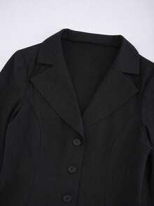Grovea Plus Size Elegant Formal Dinner Black Autumn Casual Commute Formal Office Solid Color Front Button Shirt Formal Brunch Fall - Black - View 5