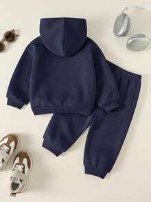 Bubblio Baby Boy Letter Embossed Hoodie & Sweatpants Set - Navy Blue - View 3