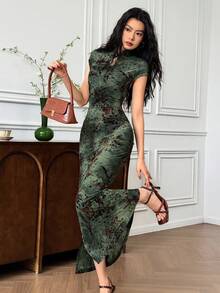 EastFlair 女士优雅高开叉长旗袍连衣裙 - 彩色 - 查看 3
