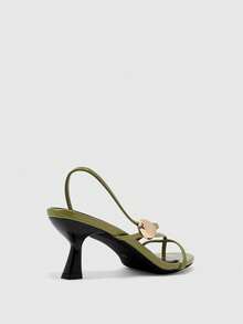 CUCCOO BIZCHIC High Heel Round Toe Thong Metal Buckle Strap Sandals Olive Green Cross Straps - Olive Green - View 7