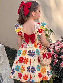 SHEIN LMoss Kids 少女 Young Girl 印花度假風可愛度假洋裝 - 彩色 - 查看 8