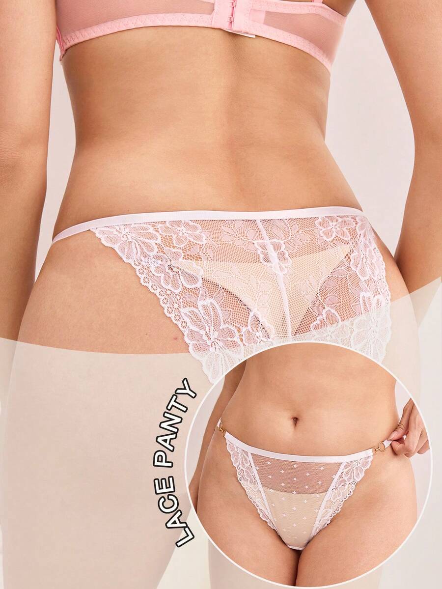 Nora Wilde 1 Peça Calcinha de Renda Cor Sólida Feminina Verão Ousada - Branco - Visão 1