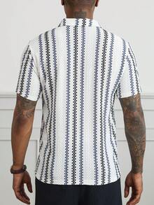 HUEFORM Men's Old Money Loose Fit Polo Shirts,Textured Fabric With Color-Block Stripes,Suitable For Everyday Outings And Lounging At Home - Multicolor - View 3