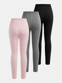 SHEIN Girlism 青少年女孩休閒極簡風優雅冬季內搭褲 3件套 棉質四季適用 - 彩色 - 查看 2