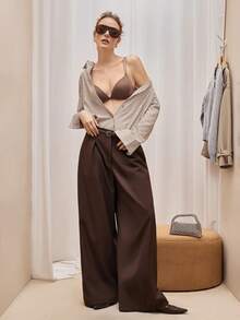 Bralution 女士纯色细肩带简约贴身休闲文胸 - 摩卡棕 - 查看 6