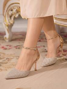 CUCCOO TILAWA Summer Ladies Elegant Luxury Rhinestone Hollow Sandals Shopping Party Commuter Office Fashion Pointed High Heels - Rose Gold - View 10