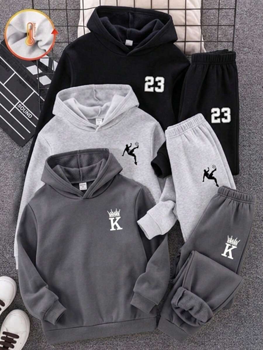 SHEIN 3件組兒童青少年男孩休閒百搭款黑色灰色多色運動長褲,適合通勤、上學、日常休閒外出與運動,春夏秋冬四季適用 - 彩色 - 查看 1