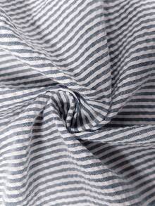 Vionelle Plus Size Traceable Cotton Fabric Bubble Textured Striped V-Neck Cinched Waist Flared Long Sleeve Women's Blouse Fall - Navy Blue - View 7