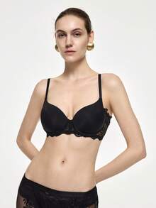 Bralution Women's Solid Color Lace Patchwork Underwire Bra - Black - View 9