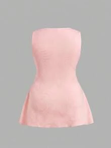 SHEIN EZwear 大尺碼夏季涼感針織灰粉色背心上衣 教師節 辦公室 正式 優雅 商務休閒 - 粉色 - 查看 8