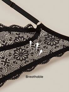 Bralution Women's Solid Color Lace Patchwork Underwire Bra - Black - View 4