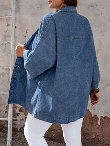 EMERY ROSE EMERY ROSE Plus Size Casual Loose Fit Denim Jacket For Vacation Teacher Outfits For Women - Dark Wash - View 2