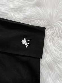 IslaSuriya Women's Embroidered Horse Logo Flip Waist Long Pants - Black - View 4
