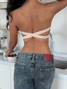ZzzCrew Women's Lace Backless Bra, Fashionable Multi-Occasion Non-Slip Lingerie, 1pc - Apricot - View 2