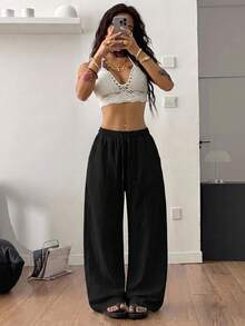 Coolane 女款素色休閒百搭日常穿著長褲 - 黑色 - 查看 2