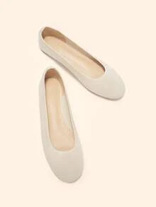 CUCCOO BASICS Women Knit Mesh Pointed Toe Casual Flats Breathable Soft Slip On Shoes Fall Shoes - Beige - View 2