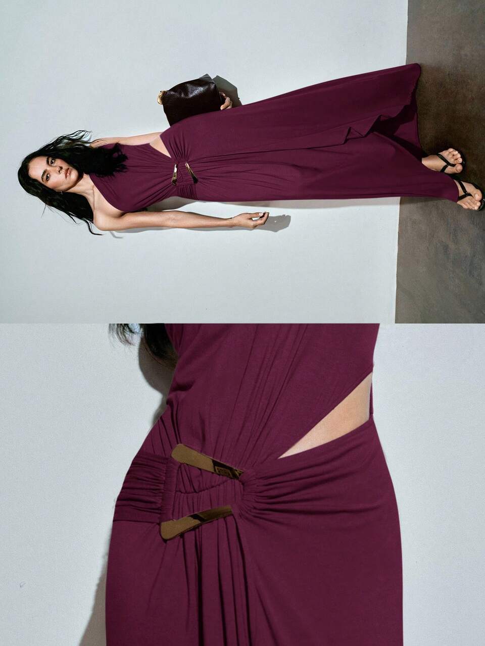 MOTF URBAN ASYMMETRICAL CUT RUCHED METAL BUCKLE DECOR DRESS SPRING SUMMER