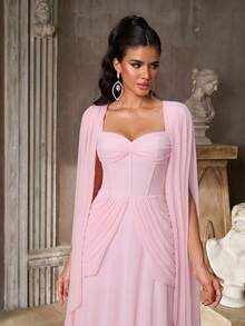 Aureia Elegant Luxurious Strapless Ruched Slimming Concealing Side Boob Slimming Fitted A-Line Trailing Evening Gown Suitable For Attending Parties, Balls, Birthdays, Gatherings, Award Ceremonies, Formal Ladies Dinner Dress (Heavy Workmanship Dress) - Baby Pink - View 4