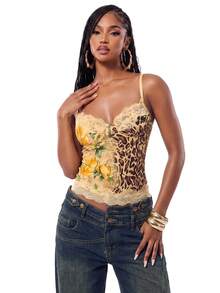 Eshe Glo Beige,Summer,70s,Club Night, Heavily Embroidered Y2K 2000s Top Going Out Corset Casual - Apricot - View 9
