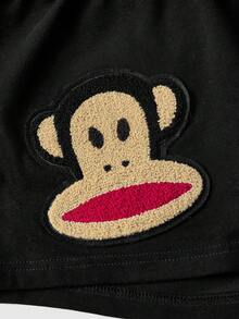 Paul Frank X ROMWE Plus Size Women's Drawstring Waist Cartoon Pattern Casual Everyday Shorts - Black - View 3