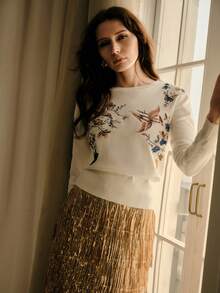 MOTF PREMIUM WOMEN'S AUTUMN/WINTER EMBROIDERED WIDE HEM SWEATER - White - View 2