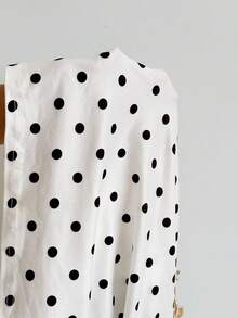 Soleia Plus Size White Polka Dot Print Knit Halter Neck Shell Tassel Decor Tank Top - Black and White - View 7