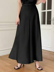 Dazy Tall Women's Elegant Satin Long Skirt Date Office Black Summer - Black - View 6