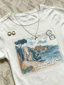 IslaSuriya Women White Ink Print Fitted Short Sleeve T-Shirt - White - View 4