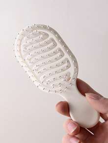 Mini Ivory Hollow Portable Styling Hair Brush, Salon Beauty Travel Essential Hair Comb Tool Accessory, Unisex, Suitable For Dry And Wet Hair, Multi-Functional Detangling Brush, Suitable For All Hair Types - White - View 5