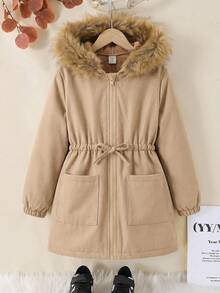 Emery Rose Kids Emery Rose Kids 女童純色抓絨內裡休閒夾克 秋冬女童外套 - 卡其色 - 查看 8