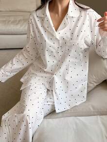 Dazy Tall Women's Polka Dot Blouse And Loose Long Pants Casual 2 Pieces Set Fall - White - View 11