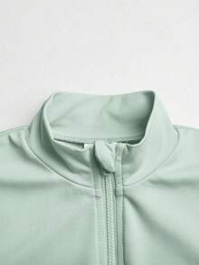 SHEIN Girlism 青少年女孩運動服 薄荷綠兒童針織長袖立領拉鍊外套背心 騎行緊身褲 3件套 - 薄荷綠 - 查看 4