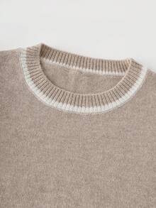 SHEIN LUNE Women's Round Neck Minimalist Long Sleeve Sweater Set, Autumn/Winter Oatmeal Color 2 Pieces Set, Lazy Commute Slim Fit, Versatile Contrast Trim Sweater 2 Pieces Set - Apricot - View 4