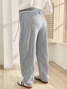 SHEIN Maternity Fashion Versatile Adjustable Waistband Pants With Pockets Fall - Light Grey - View 6