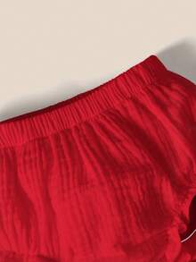 SHEIN Newborn Baby Minimalist Comfortable Soft Textured Ruffle Hem Elastic Waist Bottoms,Kids - Red - View 4